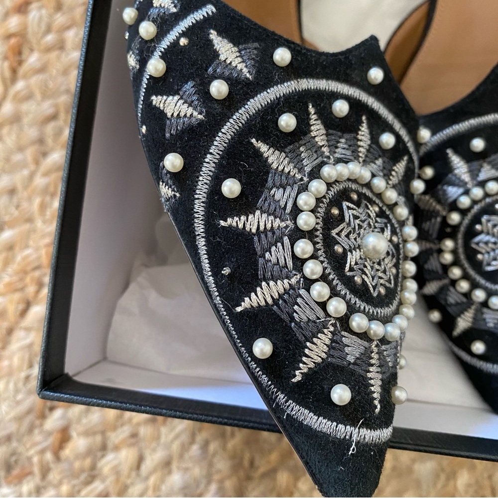Aquazzura Stellar Embellished Black Suede Flats - Picture 8 of 10